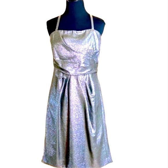 ASL Tahari Luxe Gunmetal Metallic Midi Dress Size 10 Formal w/ Removable Straps - Picture 10 of 10